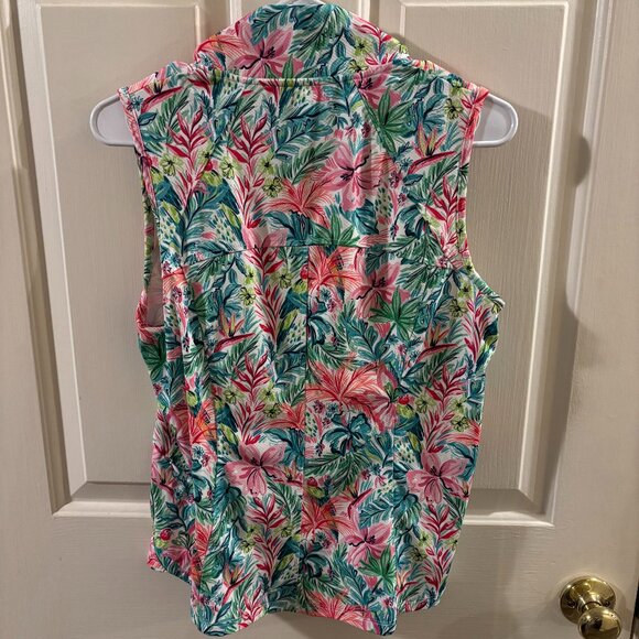 Stella Parker Women's Naomi Sleeveless Quarter-Zip Tropical Floral Top ~ Small - Picture 6 of 7